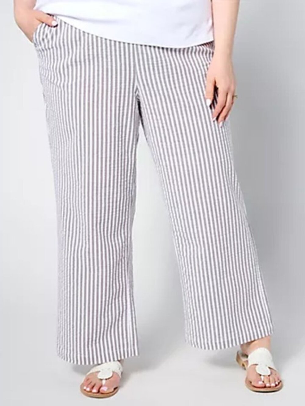 Denim & Co Seersucker Wide Leg Pull On Pant Dark Olive Size P4X